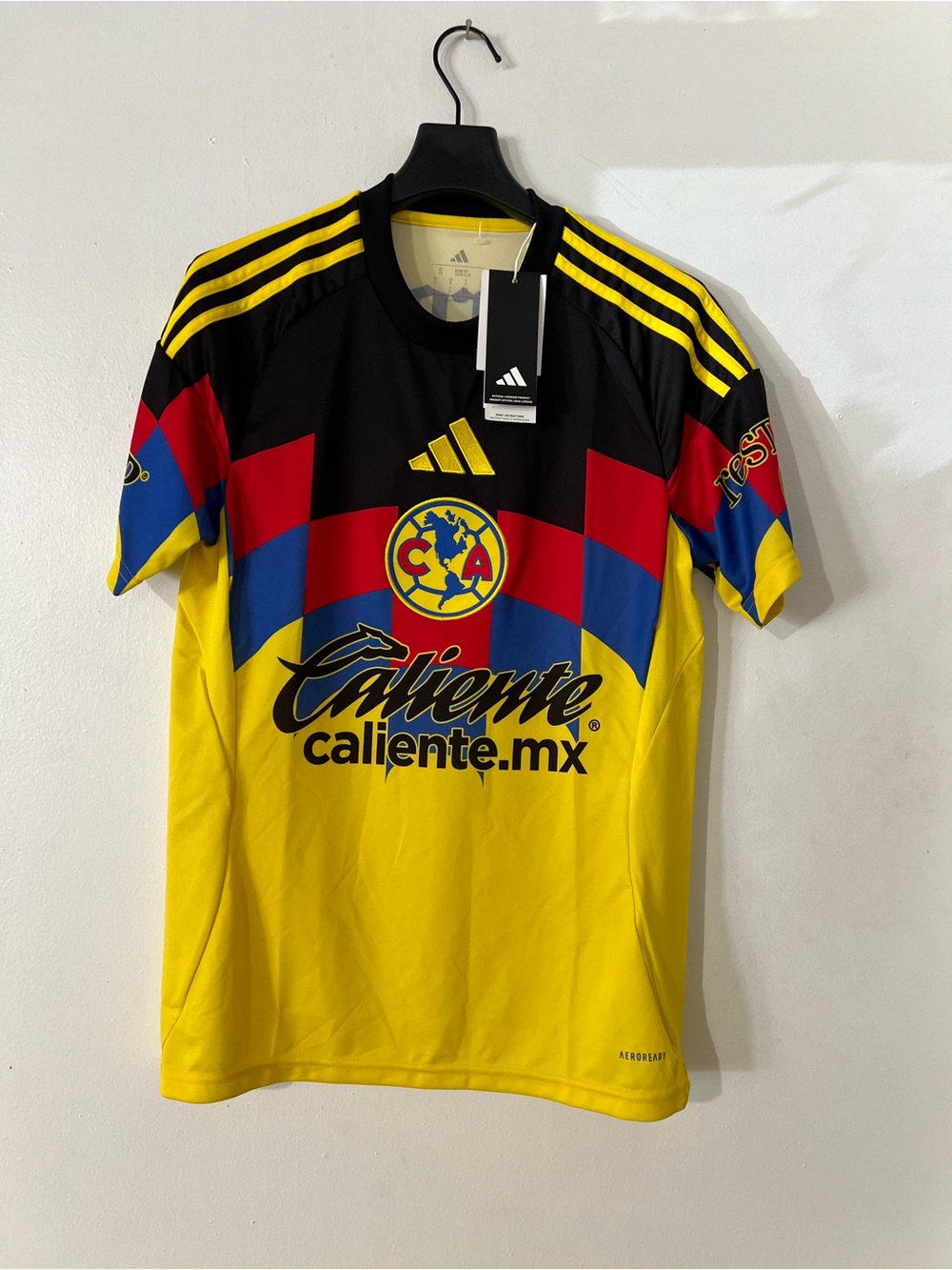 adidas Men’s Yellow Club América Soccer Jersey with Red & Blue Accents